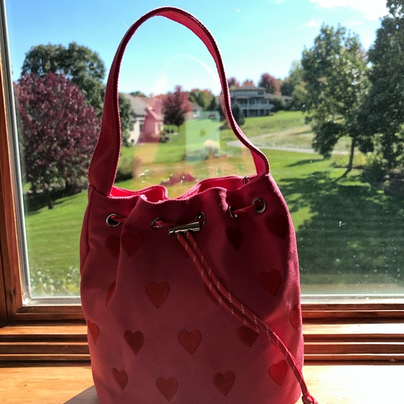Kawaii Sweet Pink Heart Sharped Small Canvas Bucket Bag - Picture 3 of 9